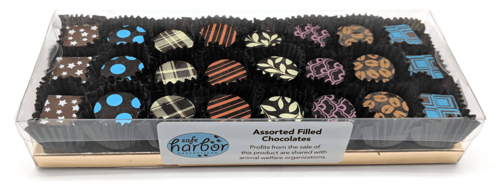 Wholesale products include assorted filled chocolates created by Safe Harbor Confections.