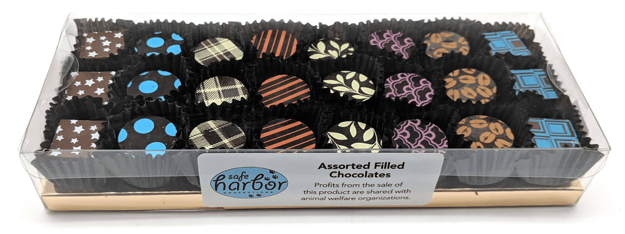 Assorted filled chocolates created by Safe Harbor Confections.