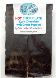 Dark-Chocolate-Bar-with-Ghost-Pepper-01 Dark Chocolate Bar with Ghost Pepper in packaging.