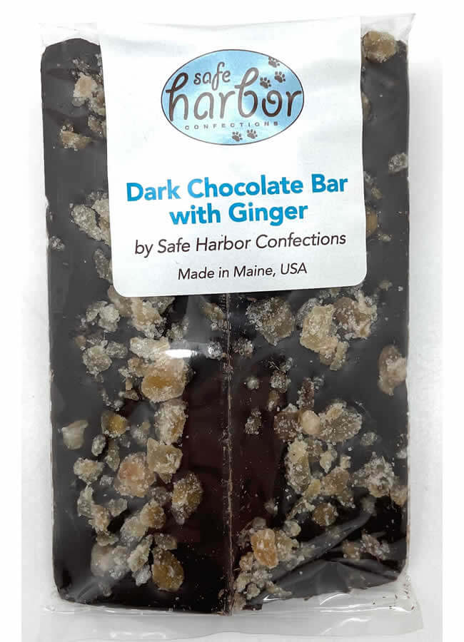 Dark Chocolate Bar with Ginger in packaging.