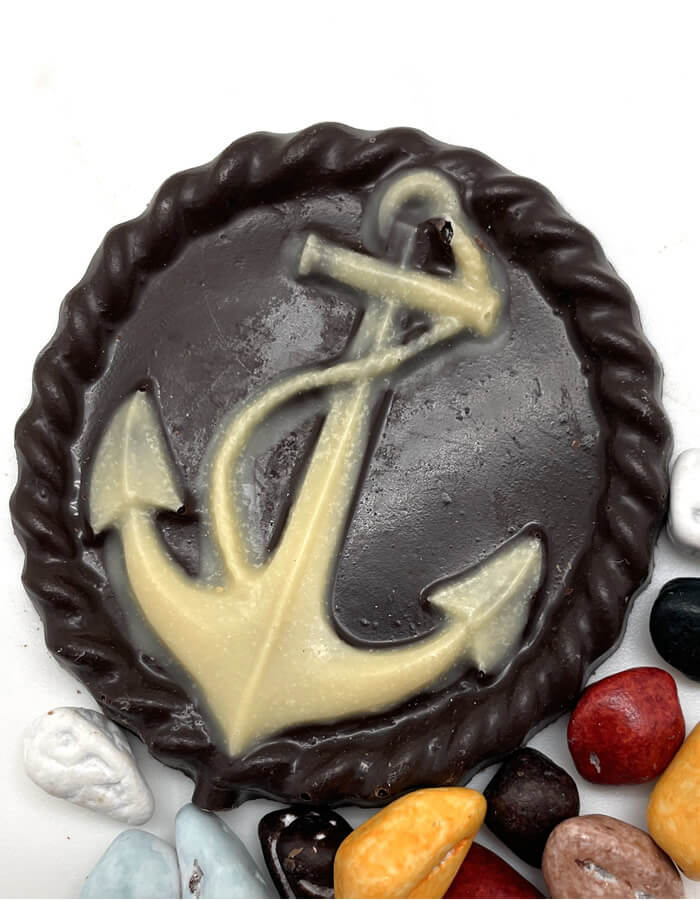 Novelty dark chocolate  anchor with white chocolate.