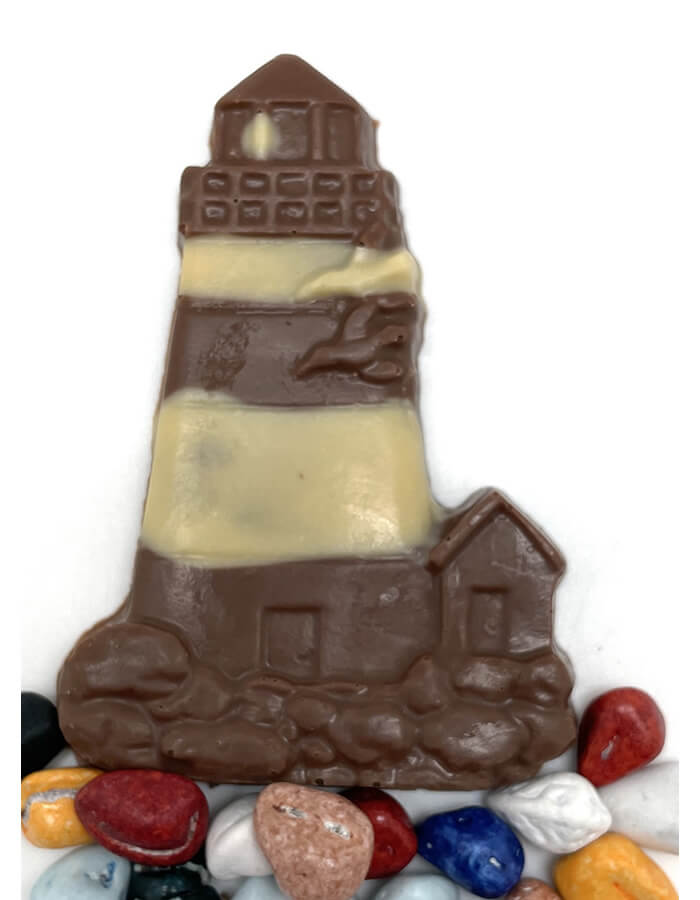 Milk and white chocolate lighthouse.