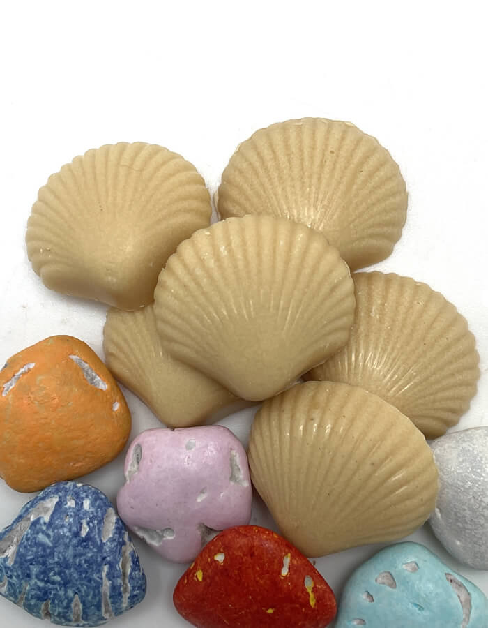 Novelty white chocolate shells.